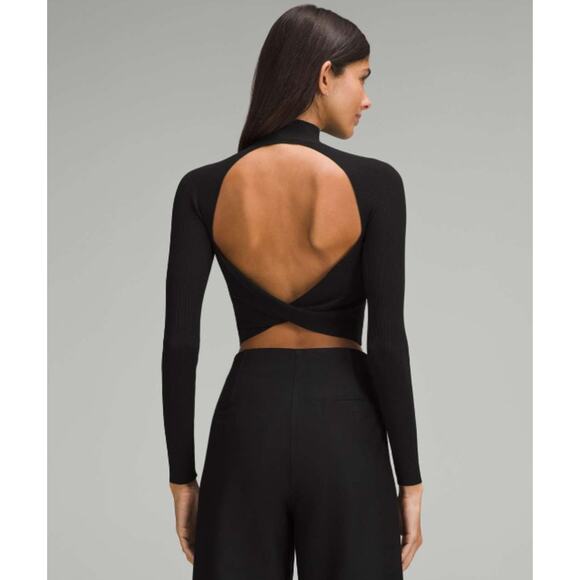 lululemon athletica Sweaters - Lululemon Sweater Women Medium Ribbed Knit Twist Back Mockneck Top Yoga Athletic